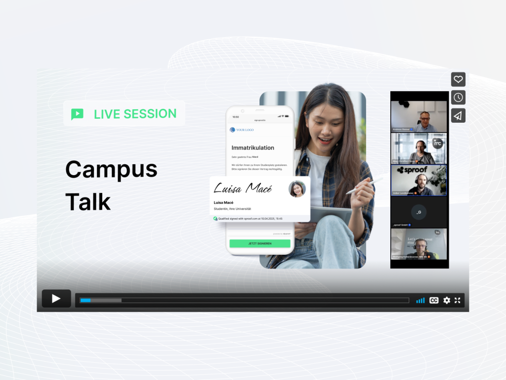 Titelbild Webinar Campus Talk - sproof sign - digitale Unterschriften-Workflows im Hochschulbereich